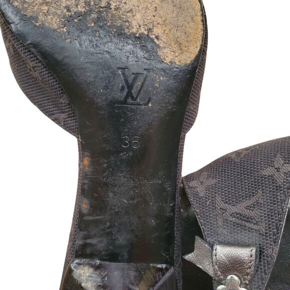 💫SOLD💫Y2k Louis Vuitton Monogram Bow Kitten Heel Mule - Size 35 EU - Picture 3 of 8